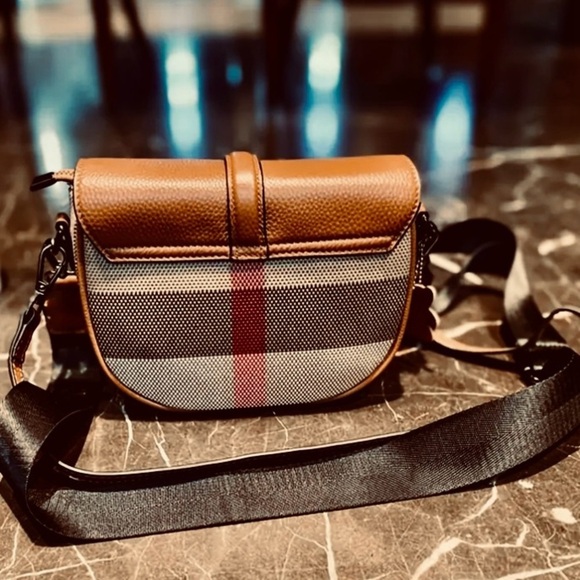 Genuine Leather and Woven Checked Mini Crossbody - Picture 2 of 16